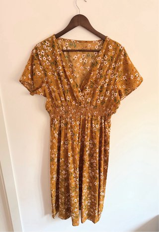 Vestido midi floral mostaza boho XL