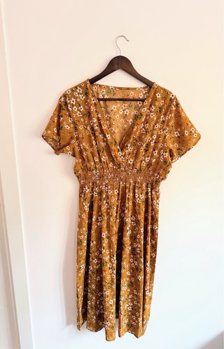 Vestido midi floral mostaza boho XL