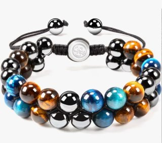 Bracciale doppio uomo con perle di pietra