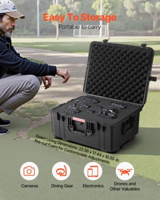 Custodia Impermeabile IP67 con Ruote Girevoli Nero