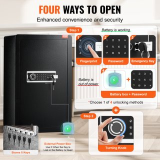 Cassaforte 113L con Chiave Impronta Digitale Nero