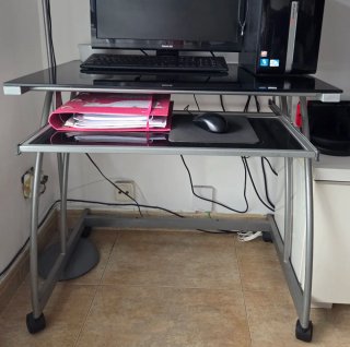 Mesa Ordenador Cristal Negro Bandeja Teclado