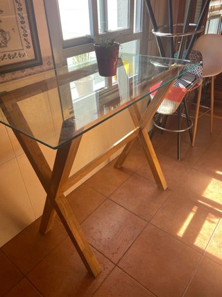 Mesa de cocina cristal y madera