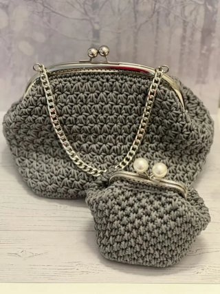Set 2 Borsette Crochet Grigie con Catena