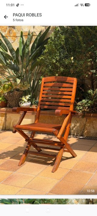 Mesa y 6 butacas de teca maciza para jardín