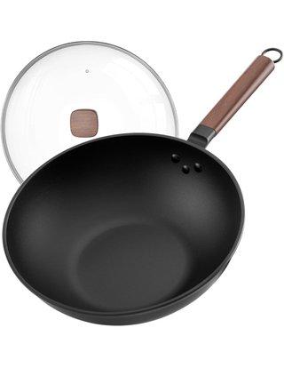 Wok Acero Carbono 33cm Mango Madera