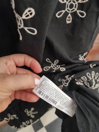 Vestido largo negro bordado ZARA algodón verano
