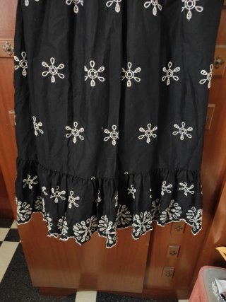 Vestido largo negro bordado ZARA algodón verano