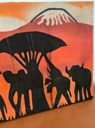 Quadro Savana com Animais e Montanha