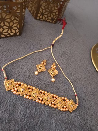 Conjunto Gargantilla Perlas y Diamantes Oro