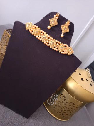 Conjunto Gargantilla Perlas y Diamantes Oro