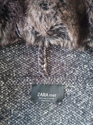 Zara Poncho Punto Capucha Pelo Talla Única