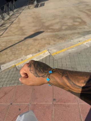Pulsera Oro 18k Laminado Flores Azul