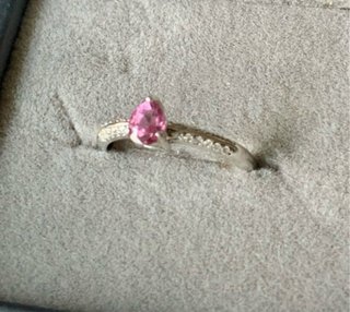 Anillo Plata Espinela Rosa Corte Pera