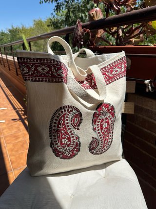 Bolso Tote Beige y Rojo