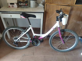 Bicicleta infantil blanca y rosa
