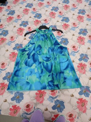 Top donna fantasia floreale blu/verde