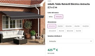 Toldo retráctil eléctrico 2.5x2m