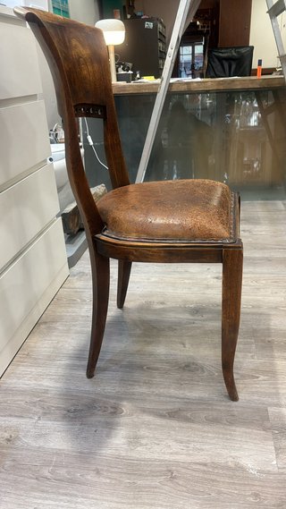6 Sillas coloniales madera y piel marrones