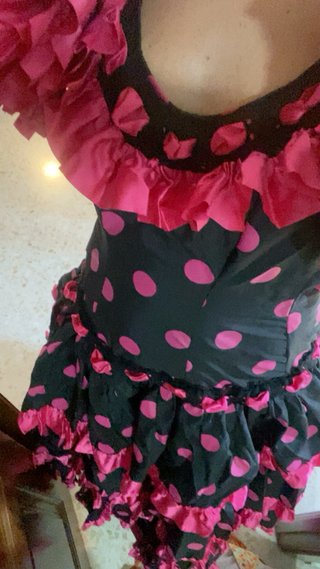 Traje Flamenca Mujer Negro Lunares Rosa