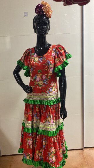 Traje Flamenca Rojo y Verde Talla Única