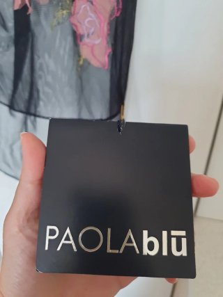 Stola Paola Blu nera con fiori rosa