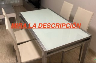 Mesa extensible cristal templado blanco y metal