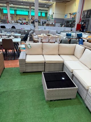 Conjunto Sofá Terraza Mimbre y Cristal