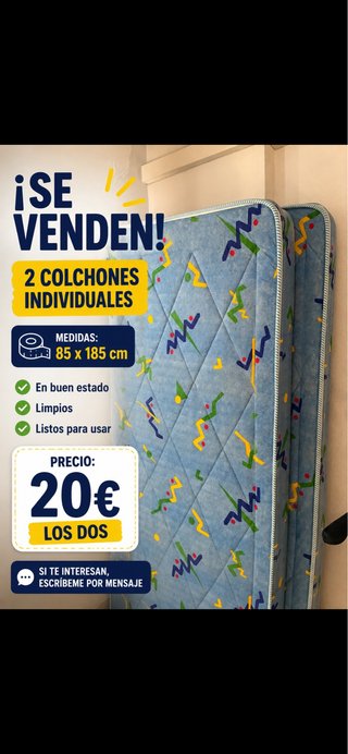 2 Colchones Individuales 85x185cm