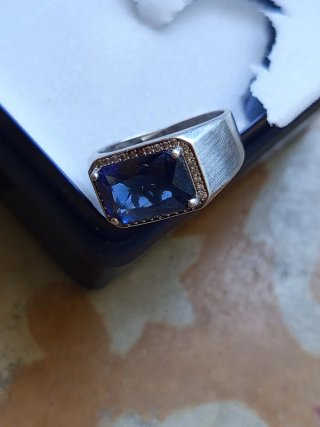 Anillo Plata 925 Aguamarina Hombre