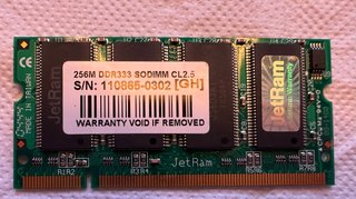 Memoria RAM JetRam 256MB DDR333 SODIMM
