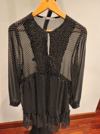 Vestido marrón Zara lunares manga larga