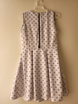 Vestido estampado pájaros blanco y negro