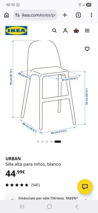 Silla alta infantil Ikea blanca