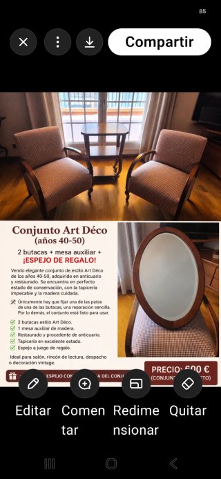 2 butacas y mesa auxiliar madera