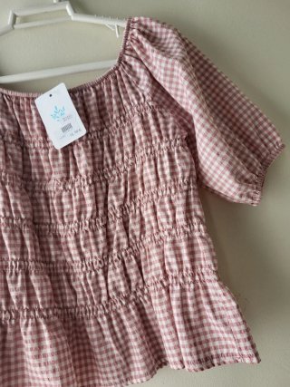 Blusa NUEVA fruncida cuadros rosa talla única