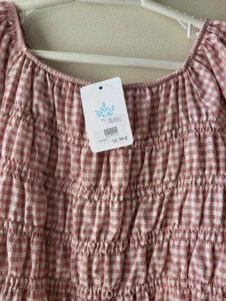 Blusa NUEVA fruncida cuadros rosa talla única
