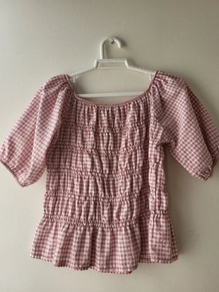 Blusa NUEVA fruncida cuadros rosa talla única