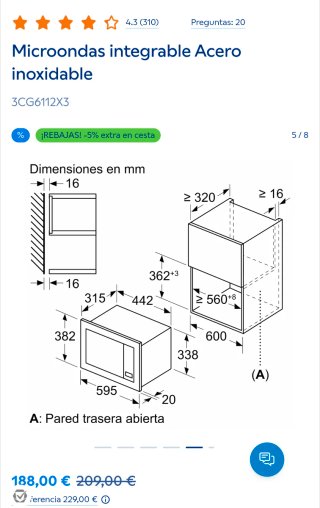 Microondas integrable Balay 3CG6112X3/01