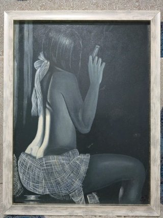 Pintura de mujer, enmarcada