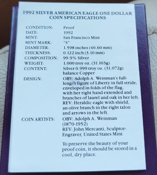 Deslumbrante Oz pura plata PROOF American Eagle 92