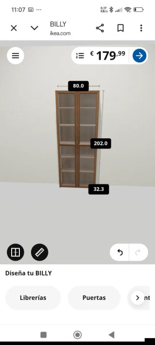 Librería BILLY 80cm con puertas de cristal
