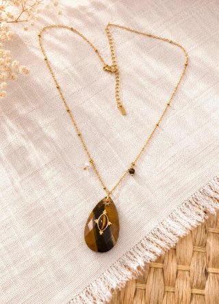 Collar acero inoxidable con colgante Ojo de Tigre