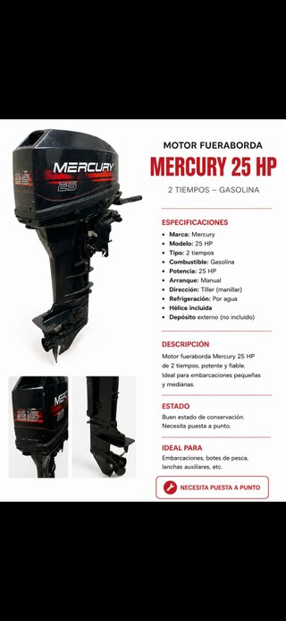 Motor fueraborda Mercury 25 HP 2T