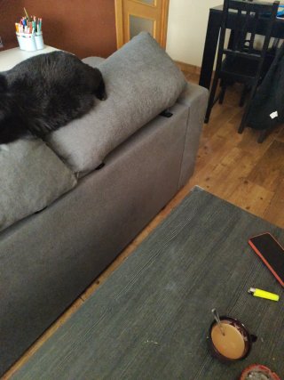 Sofá de tela gris y negro