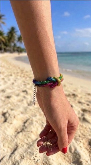 Bracciale corda strass nodo arcobaleno