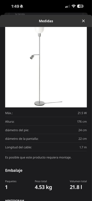 HEKTOGRAM Lámpara luz indirecta/lectura, gris plat