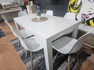 Mesa de comedor blanca con 6 sillas