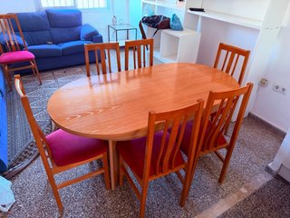 Mesa de comedor ovalada de madera + 7 sillas