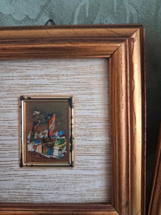 3 Quadri Vintage Cornice Legno Oro